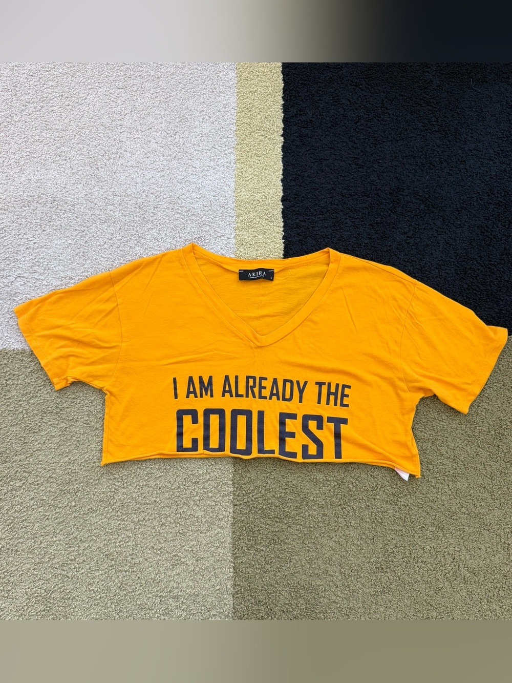 AKIRA Yellow Graphic Ultra Crop Tee with Black Text